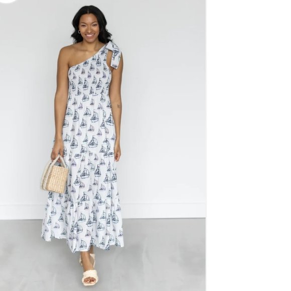 Kathleen Maeve Lauren Maxi Dress | Blue Sailboats NWOT - Picture 3 of 12